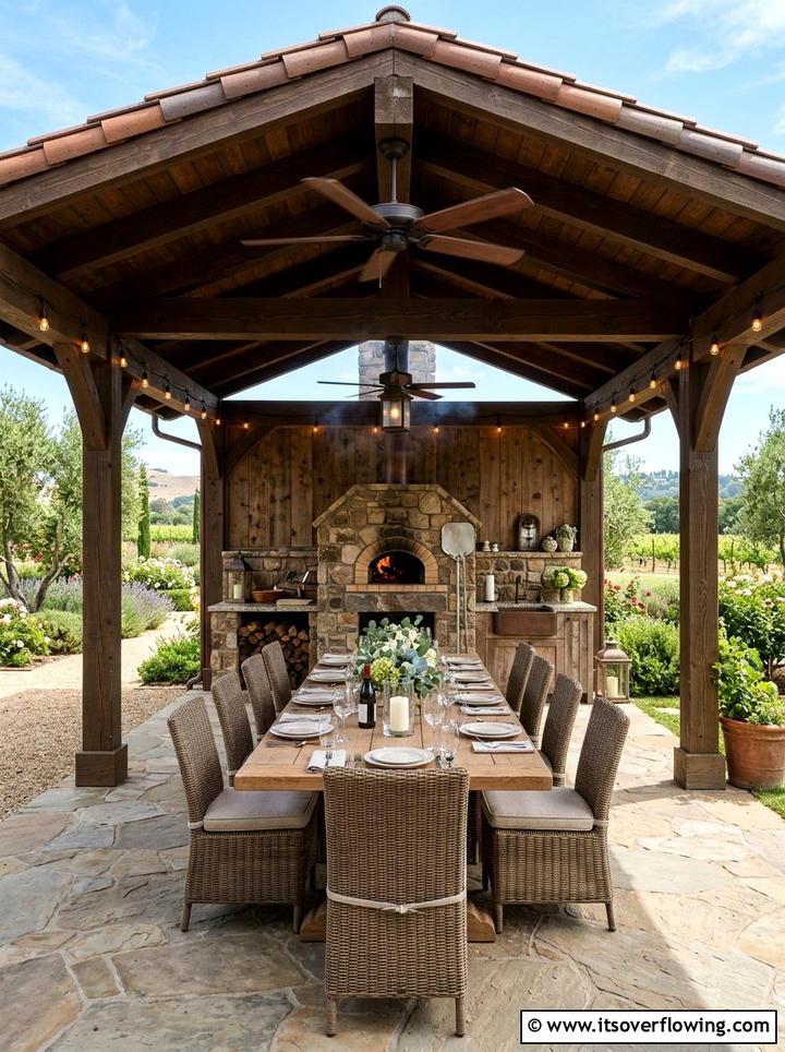 Covered outdoor dining - 25 backyard ideas with pizza oven