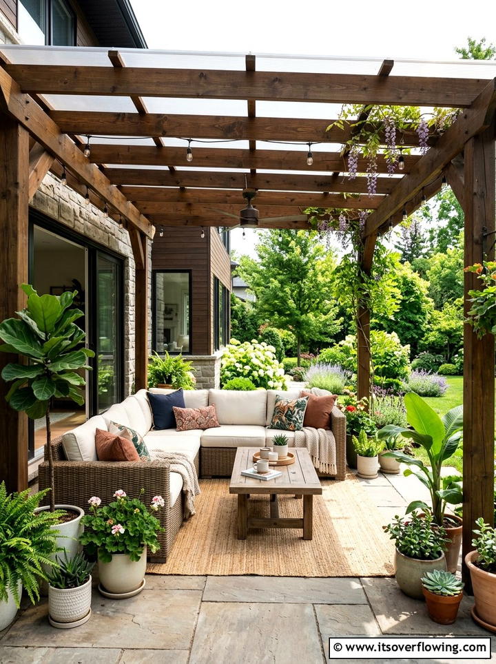 Covered patio area - 25 garden ideas for rainy climate