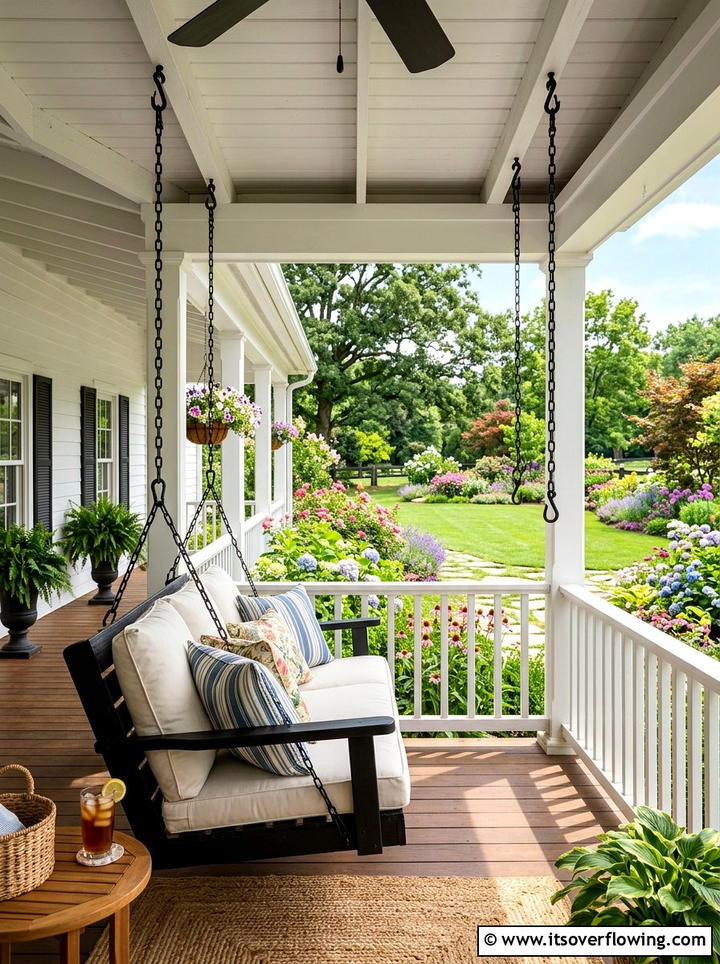 Covered patio swing - 25 backyard ideas with cozy corner