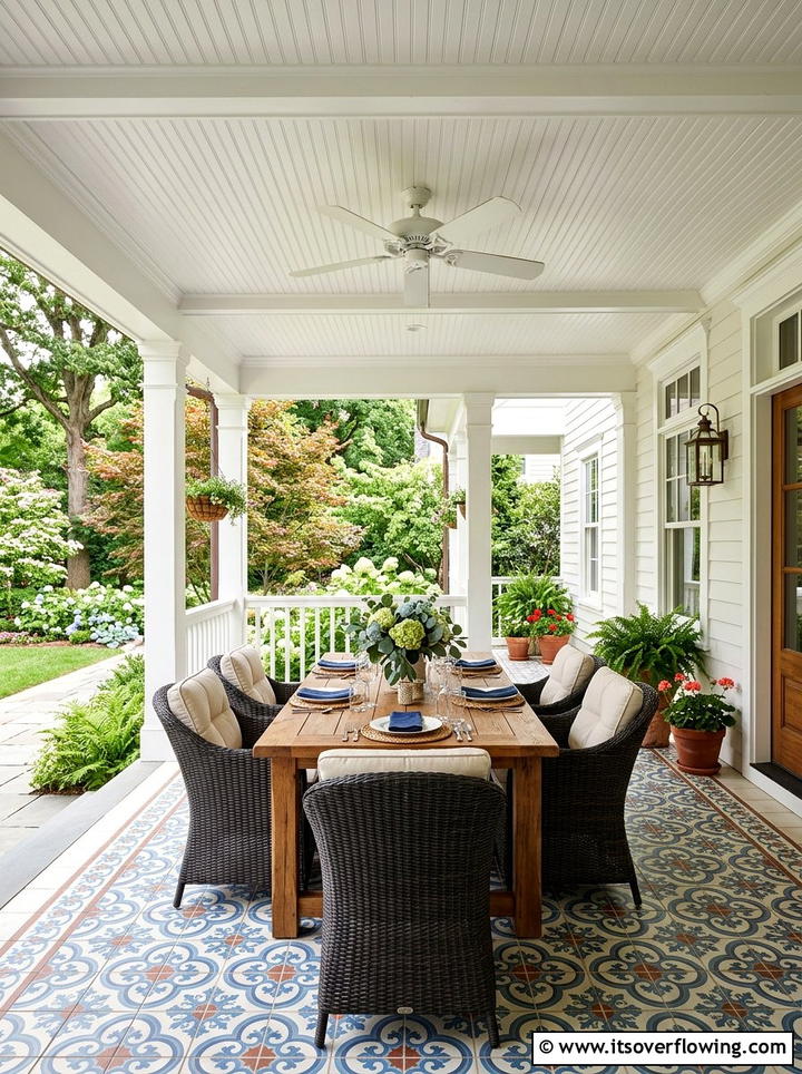 Covered porch dining - 25 creative garden ideas with outdoor dining spaces