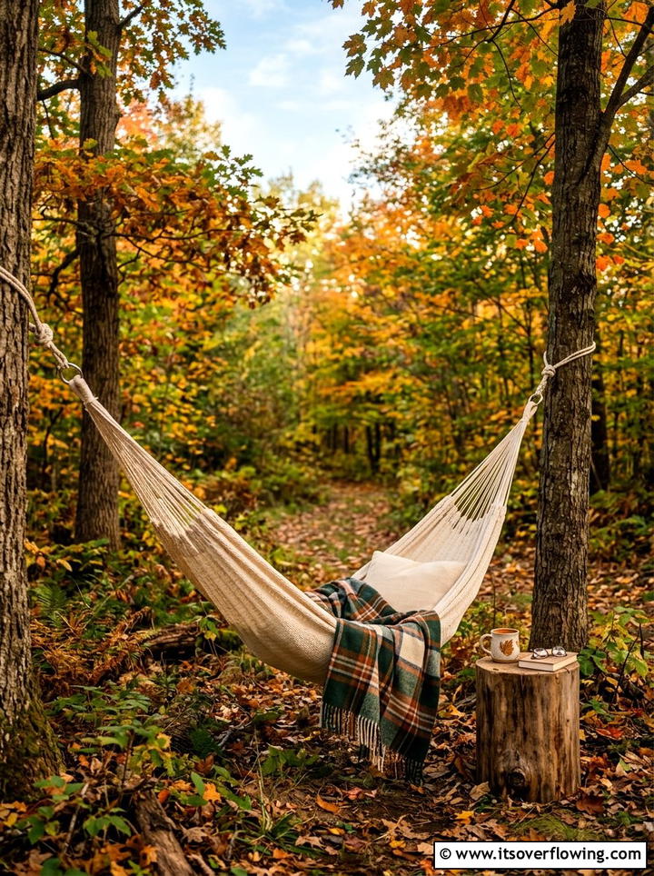 Cozy Autumn Hammock - 25 backyard decorating ideas with seasonal decor