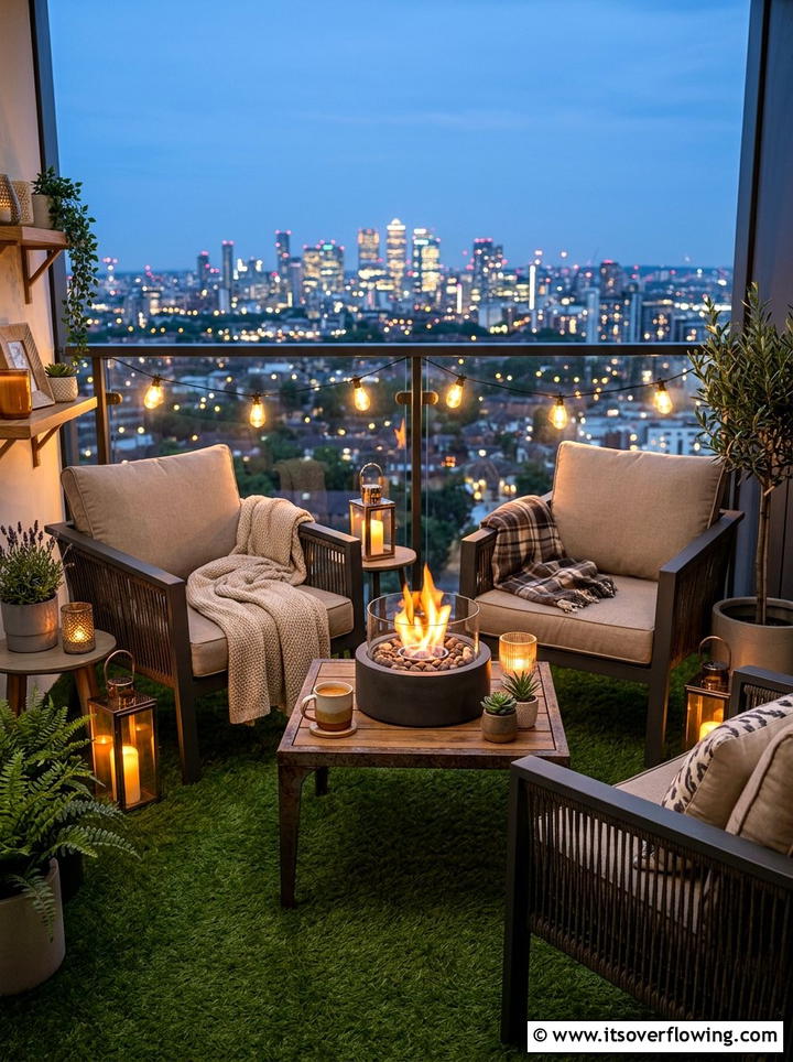 Cozy Balcony Fire Bowl Arrangement - 25 small garden ideas with fire bowl