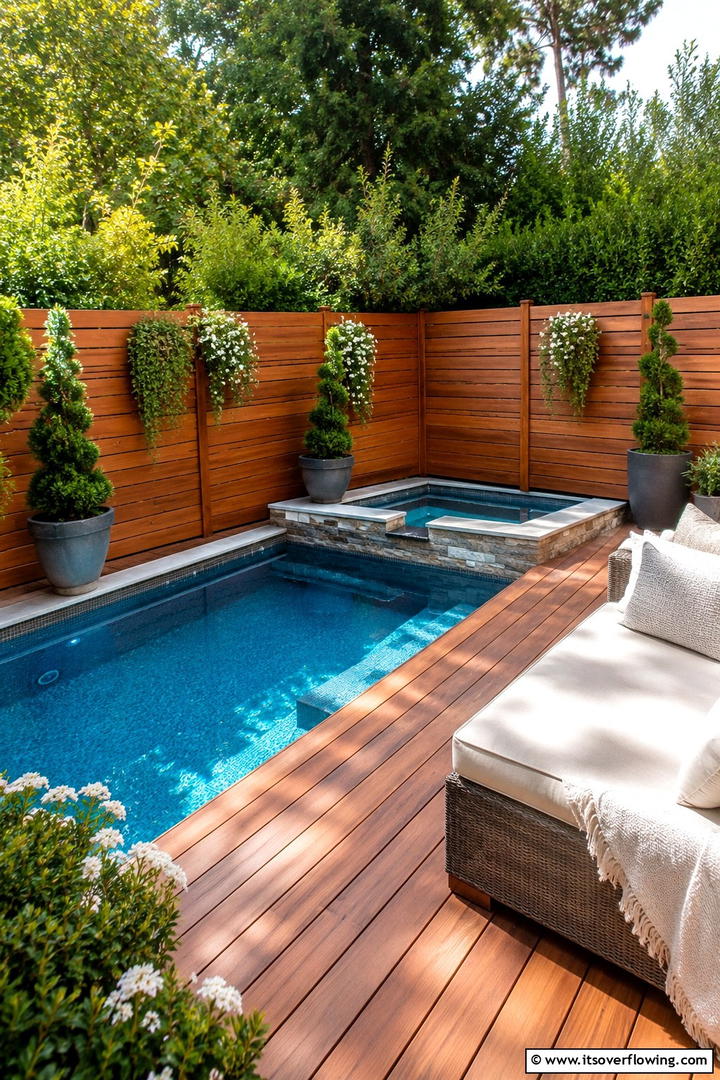 Cozy Corner Water Haven - 30 Rectangle Pool With Hot Tub Designs for Luxury Backyards