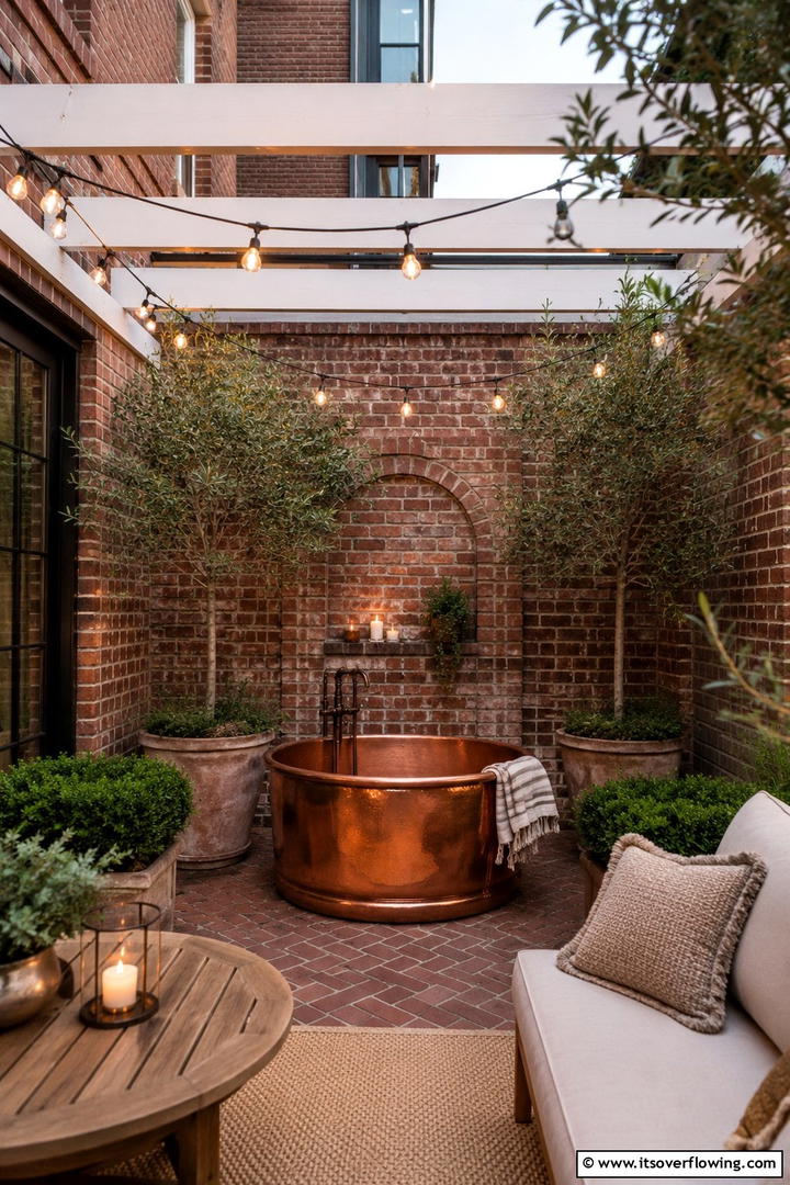 Cozy Courtyard Oasis - 30 Serene Outdoor Bathtub Ideas for a Backyard Oasis