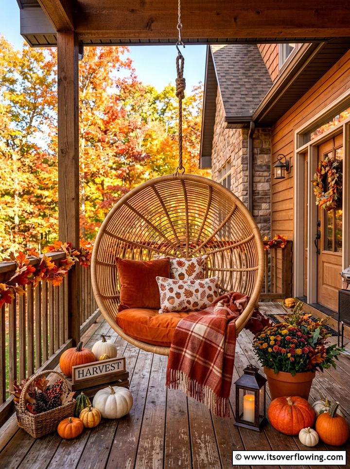 Cozy Fall Porch Hanging Chair - 25 front porch ideas with hanging chair