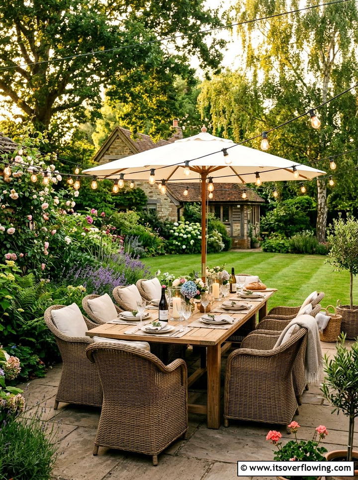 Cozy Outdoor Dining - 25 backyard ideas with garden and lawn