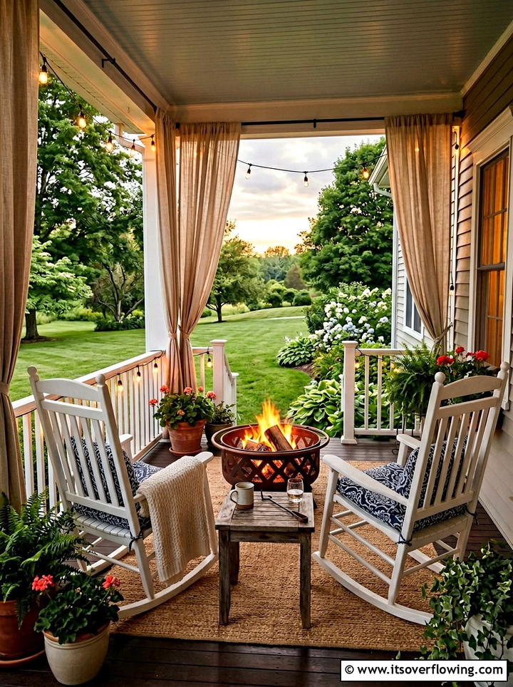 Cozy Porch Layout - 25 backyard decorating ideas with tabletop fire bowls