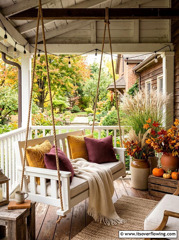 Cozy Porch Swing - 25 front porch decor ideas for fall