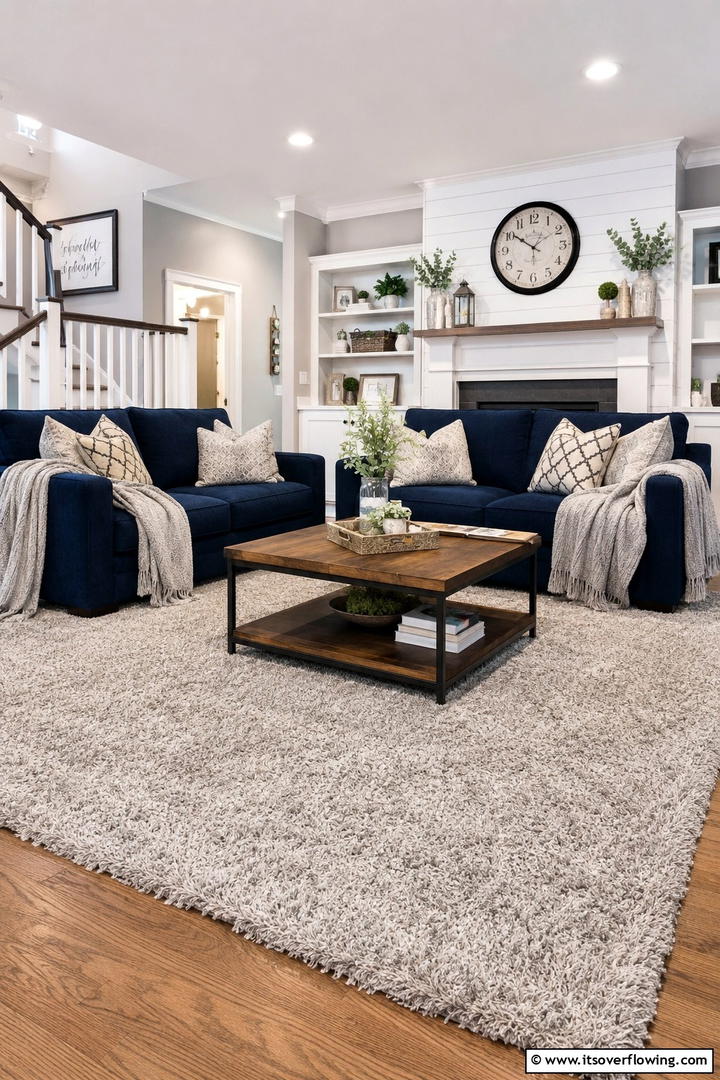 Cozy Retreat with Navy Blue Sofas - 30 Navy Blue and Grey Living Room Ideas for Sophisticated Style