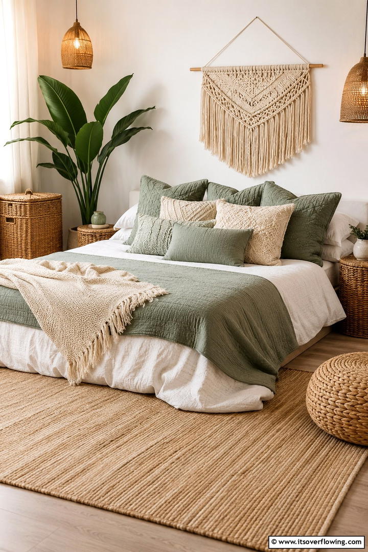 Cozy Sage Green Throw Pillows - 30 Sage Green Bedroom Ideas for Serene Modern Spaces