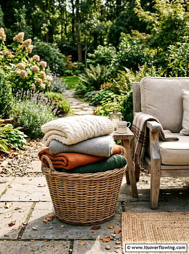 Cozy blanket basket - 25 backyard ideas for fall gatherings