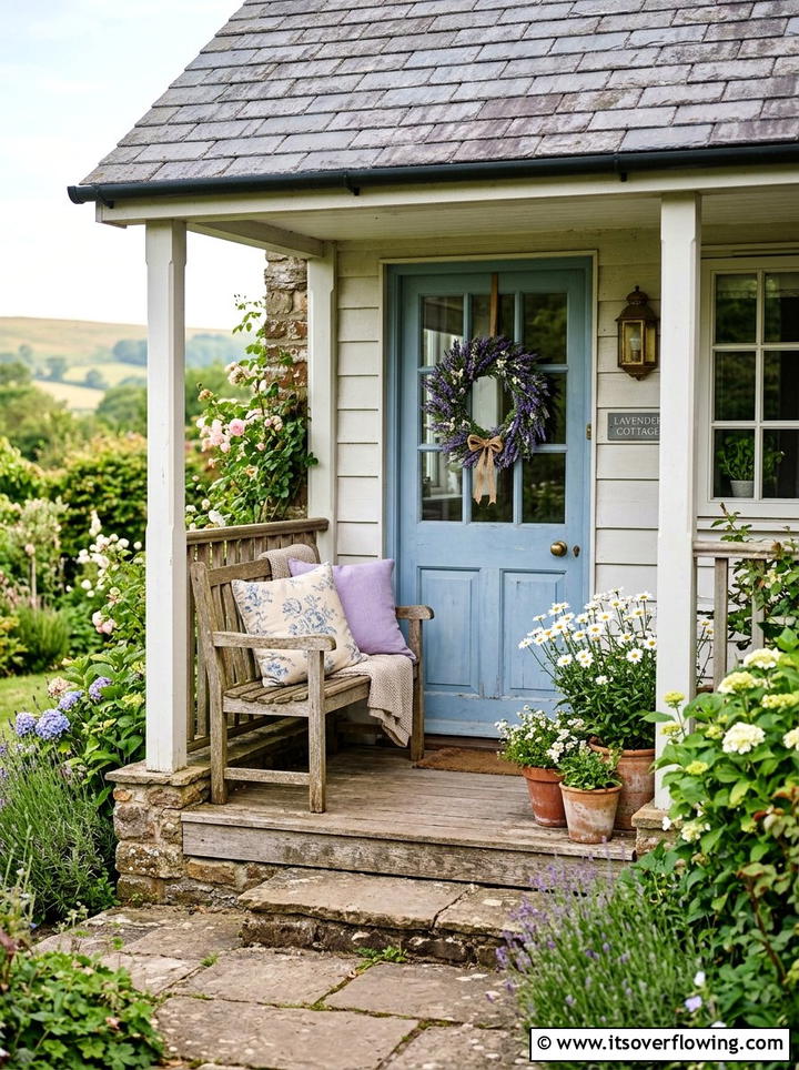 Cozy cottage porch - 25 front porch decor ideas with floral wreath