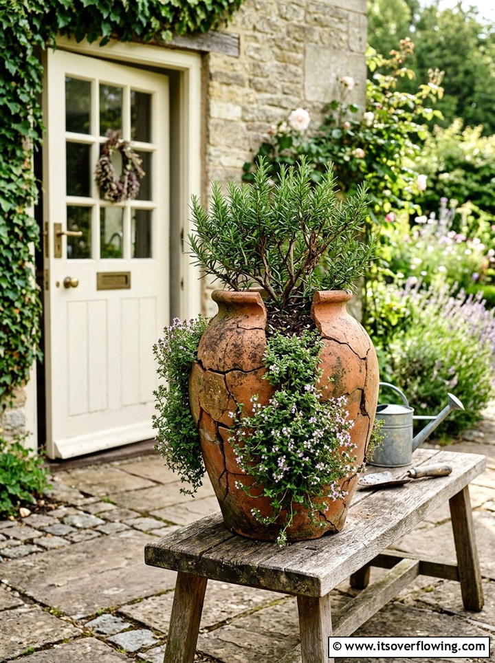 Cracked pot herb garden - 25 recycled garden ideas with broken pots