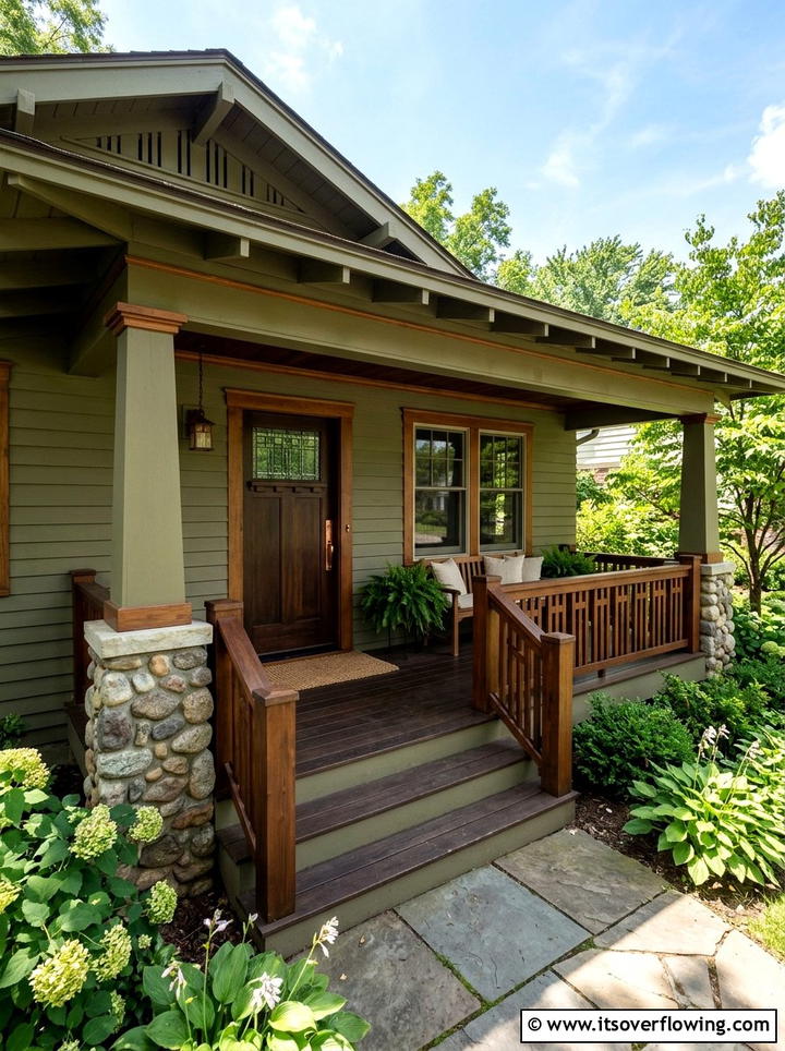 Craftsman Style Wood Railing - 25 front porch ideas with railings