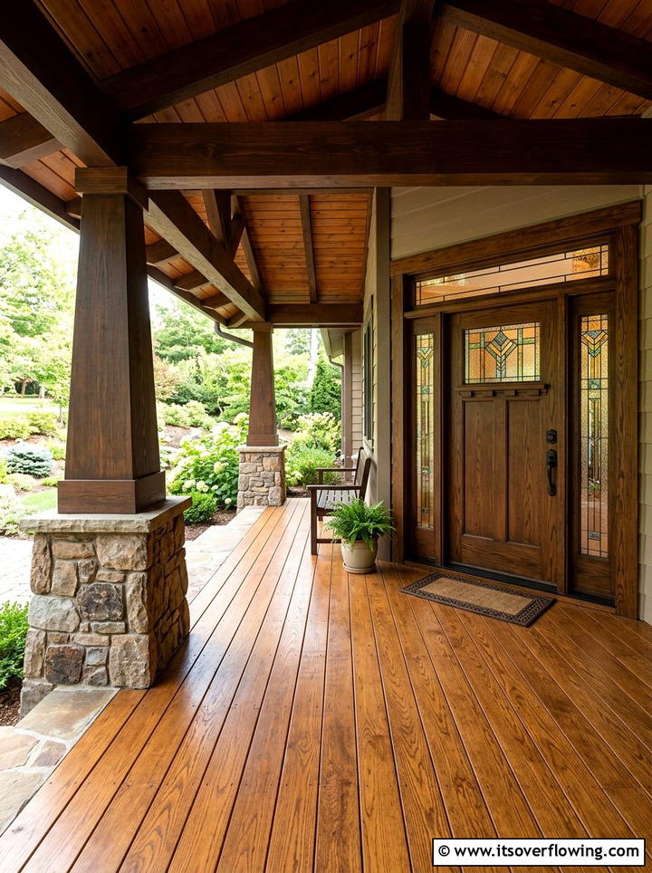 Craftsman porch tongue and groove floor - 25 front porch ideas with wood floor