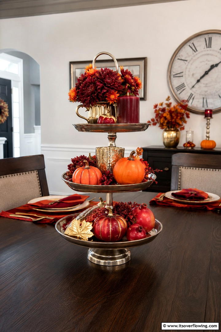 Cranberry and Orange Palette - 50 Fall Tiered Tray Decor Ideas for Festive Shelves
