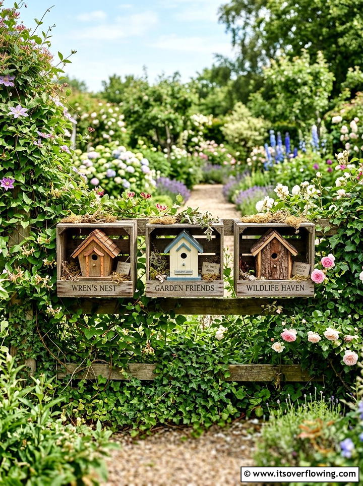 Crate Birdhouse Display - 25 garden decor ideas with crates