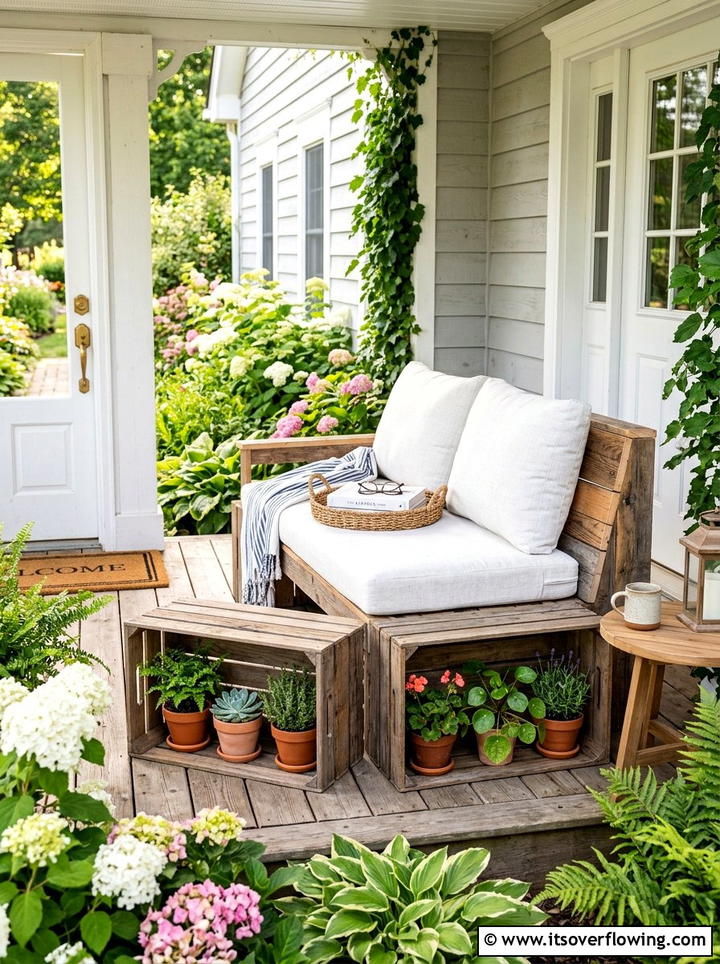 Crate Garden Bench - 25 reusing old things ideas for front yard