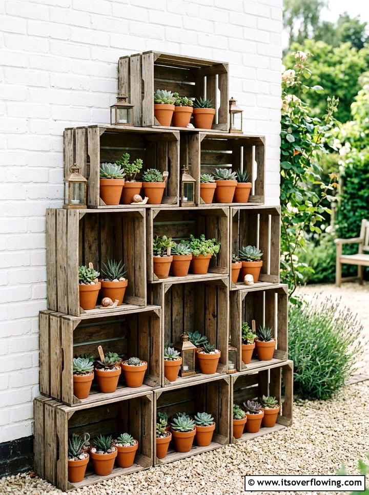 Crate Garden Shelving - 25 garden decor ideas with crates