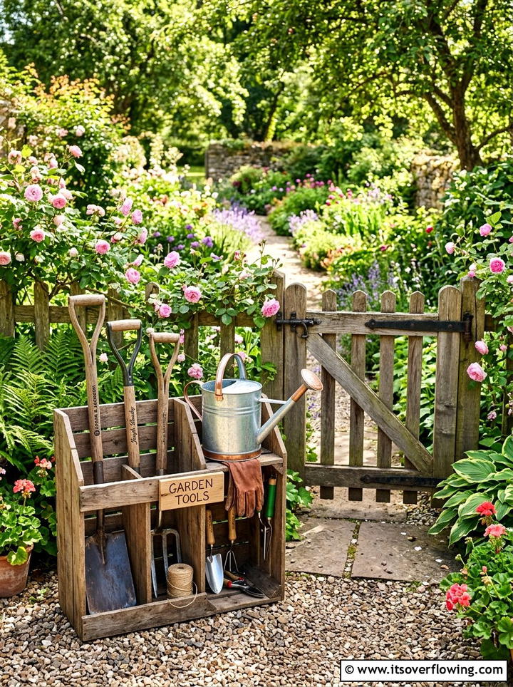Crate Garden Tool Organizer - 25 garden decor ideas with crates