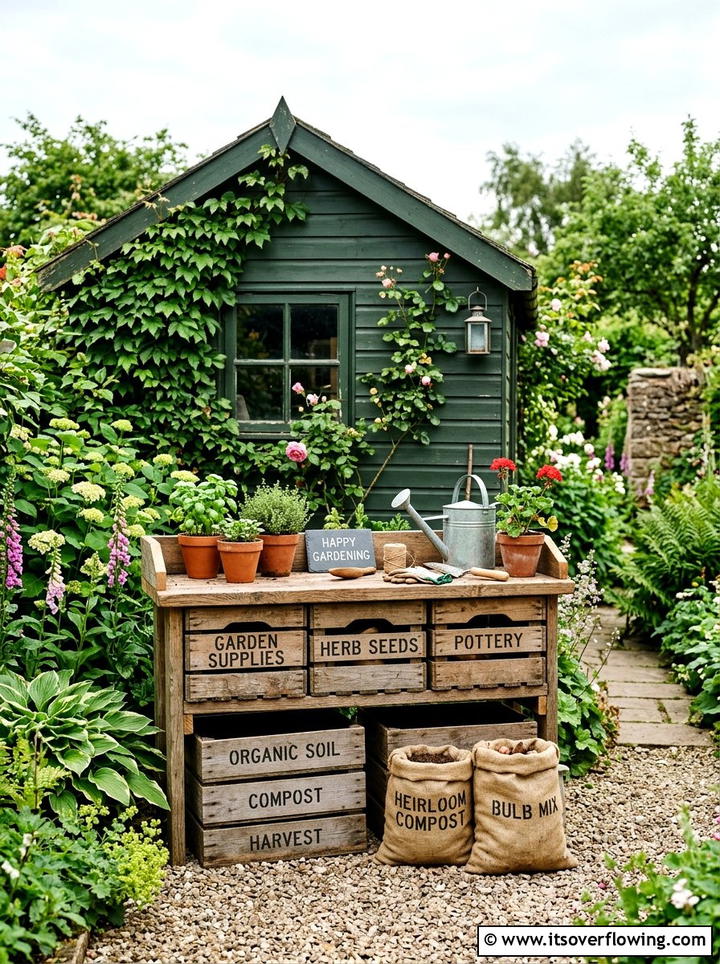 Crate Potting Bench - 25 upcycled garden ideas with potting benches