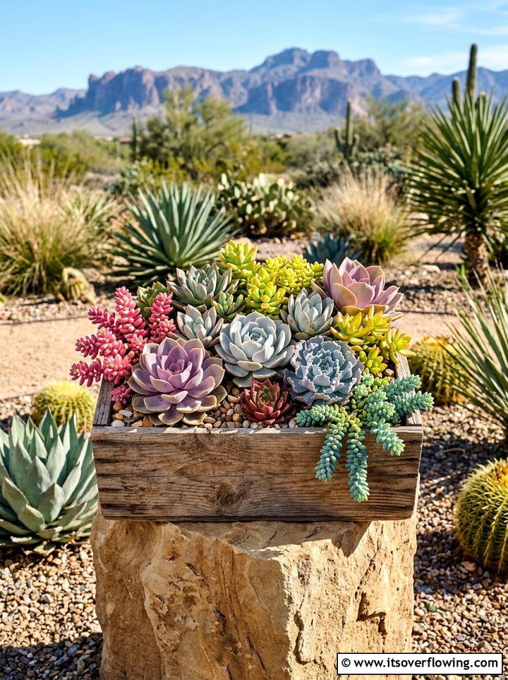 Crate Succulent Arrangement - 25 garden decor ideas with crates