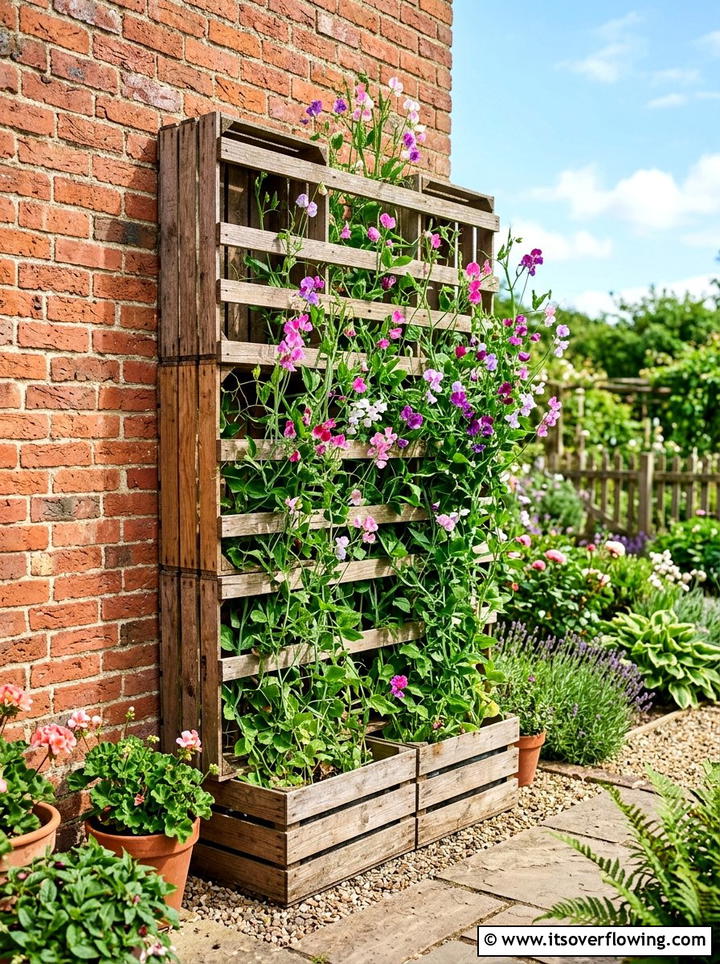 Crate Trellis for Climbing Plants - 25 garden decor ideas with crates