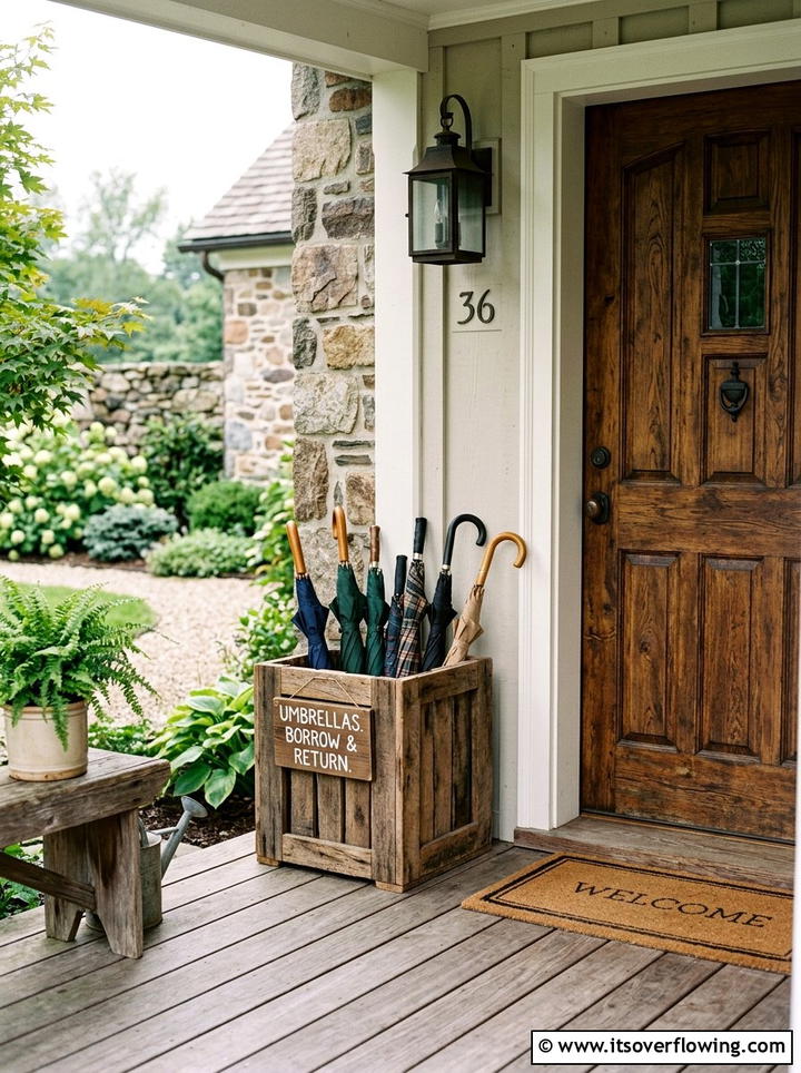 Crate Umbrella Stand Entryway - 25 front porch ideas with crate decor