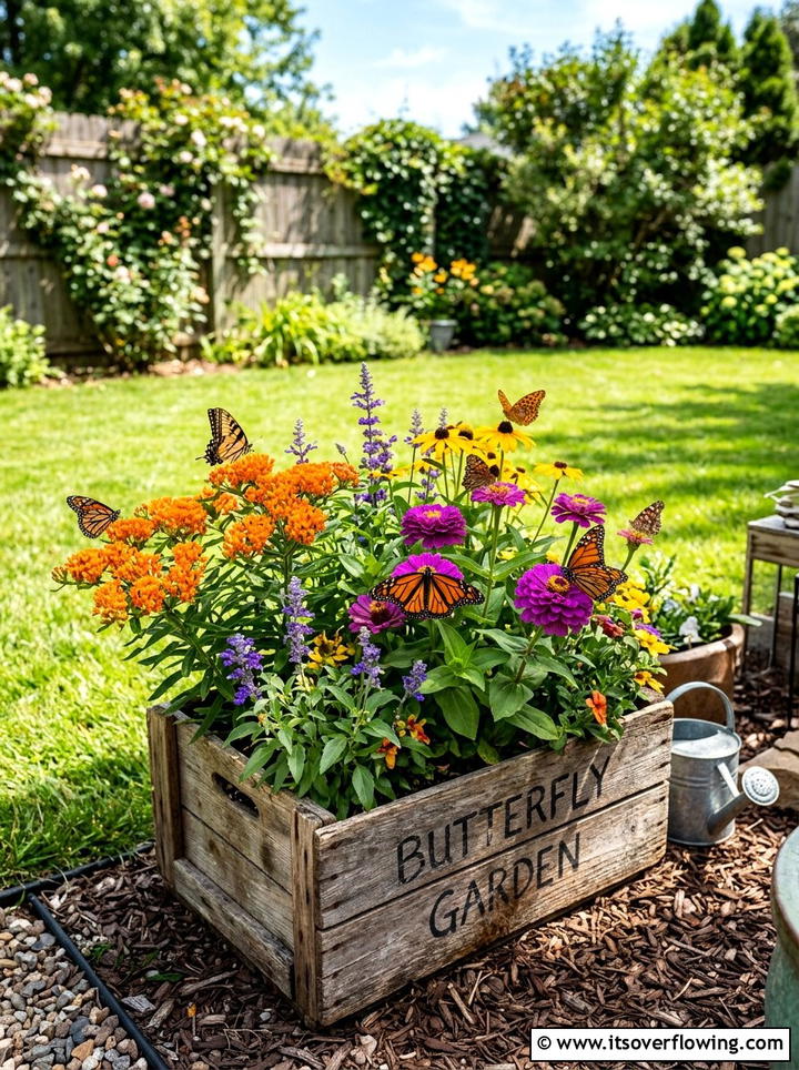 Crate butterfly garden - 25 garden ideas with old crates