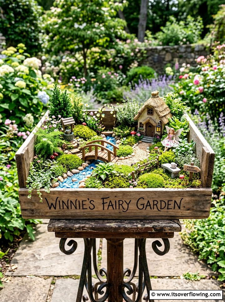 Crate fairy garden - 25 garden ideas with old crates