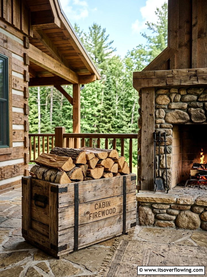 Crate firewood holder - 25 front porch decor ideas with vintage crates