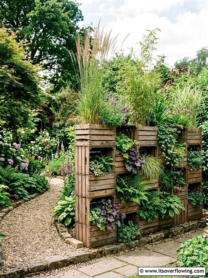 Crate garden privacy screen - 25 backyard ideas with crate planters