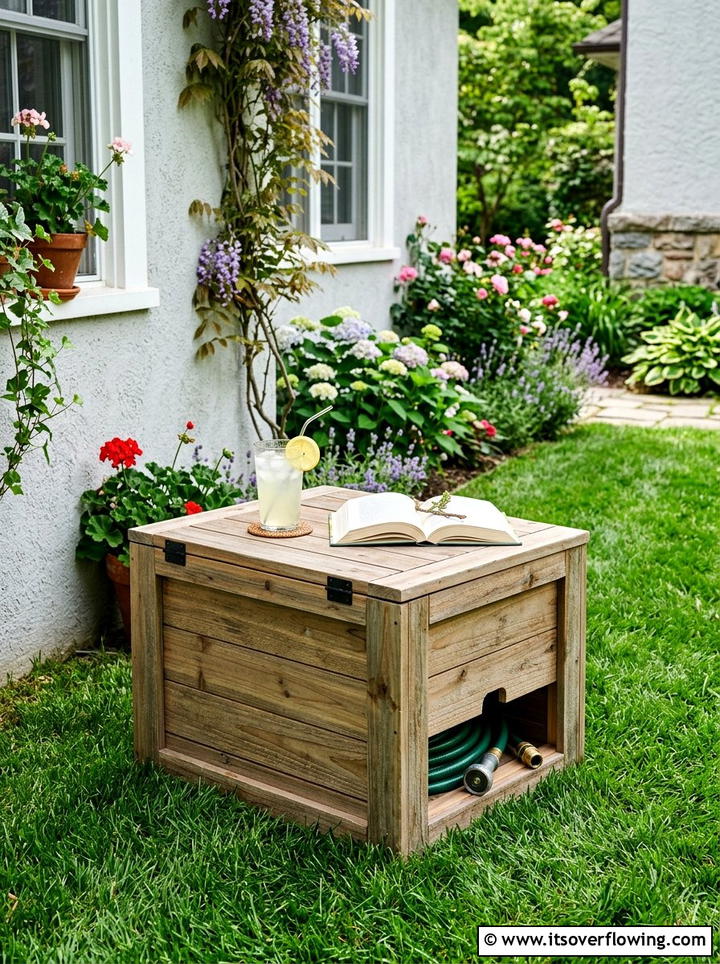 Crate hose storage box - 25 garden ideas with old crates