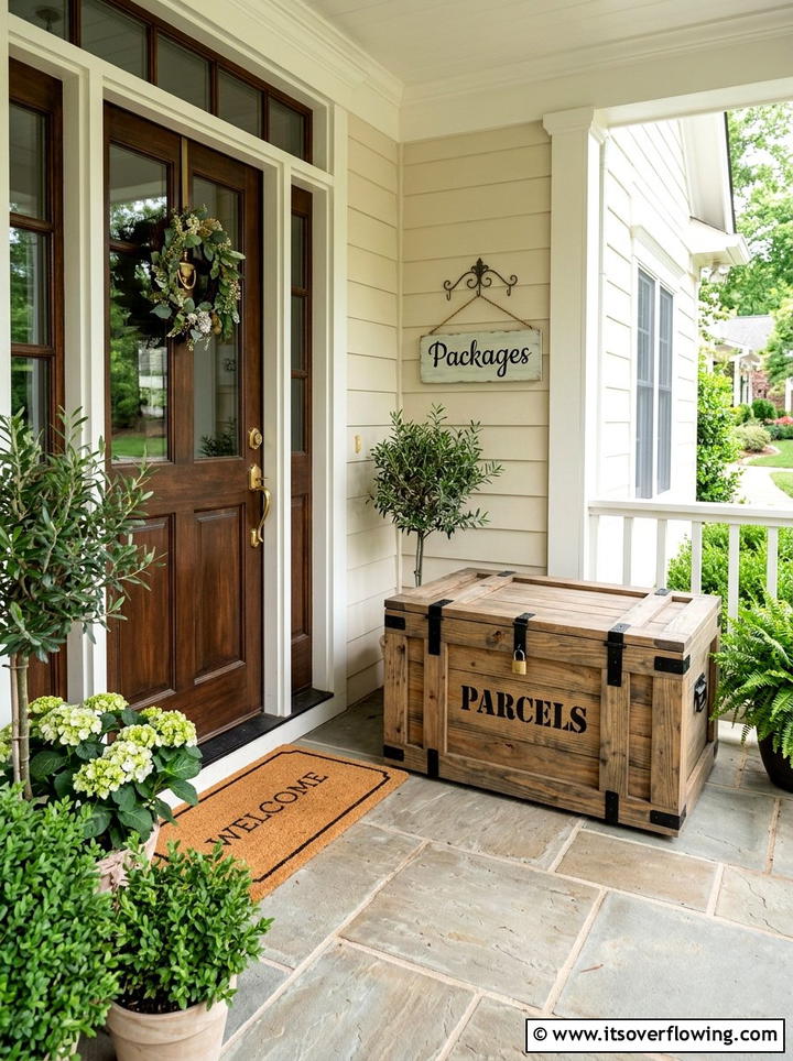 Crate parcel box - 25 front porch decor ideas with vintage crates