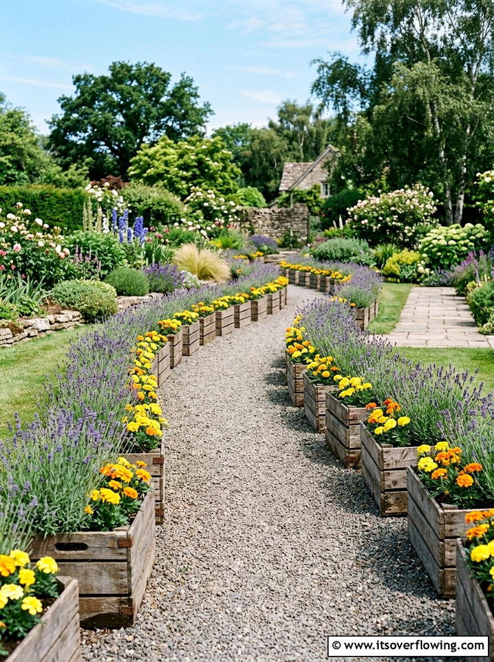 Crate pathway edging - 25 garden ideas with old crates