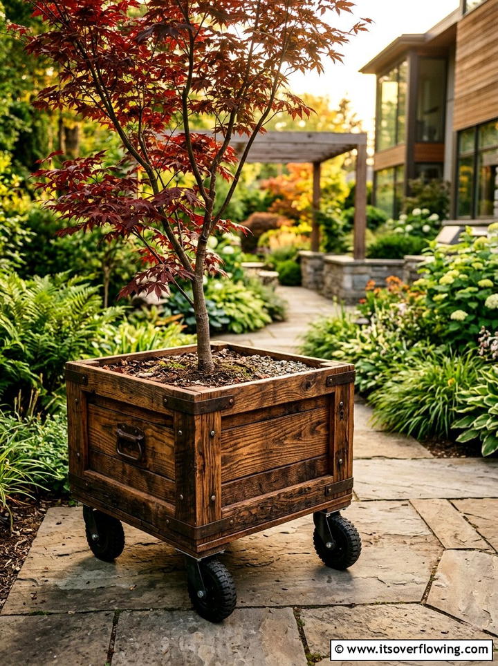 Crate planter on wheels - 25 backyard ideas with crate planters
