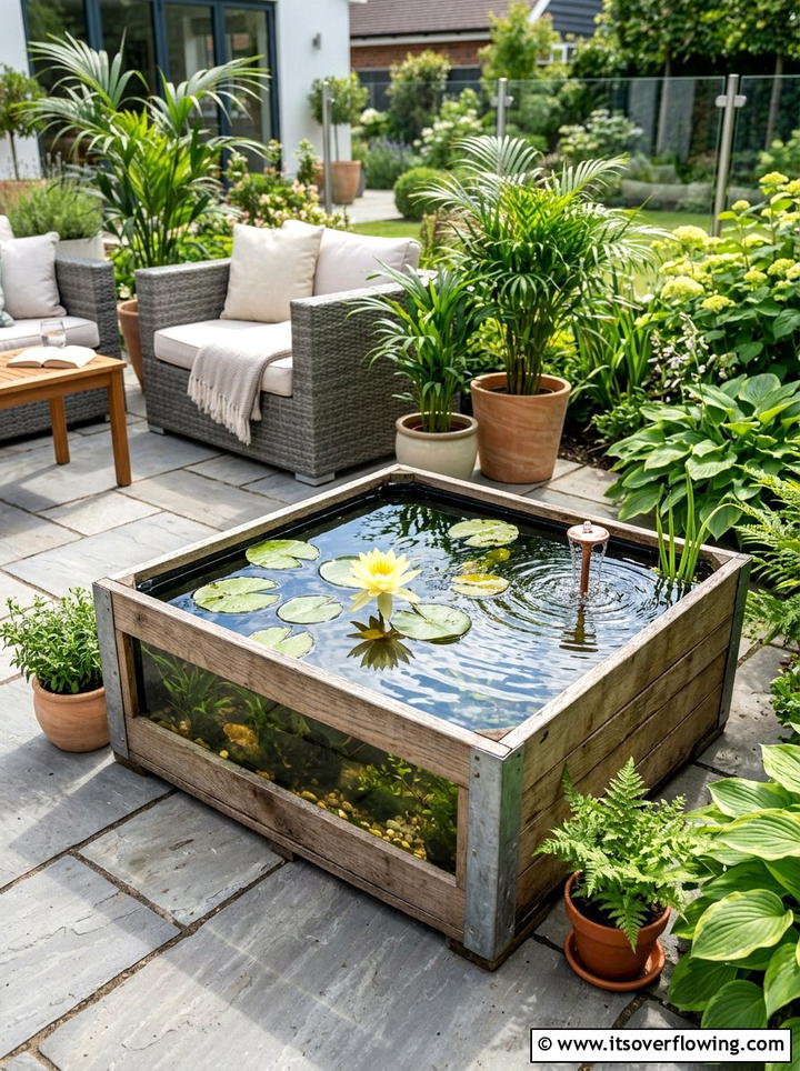 Crate pond planter - 25 garden ideas with old crates