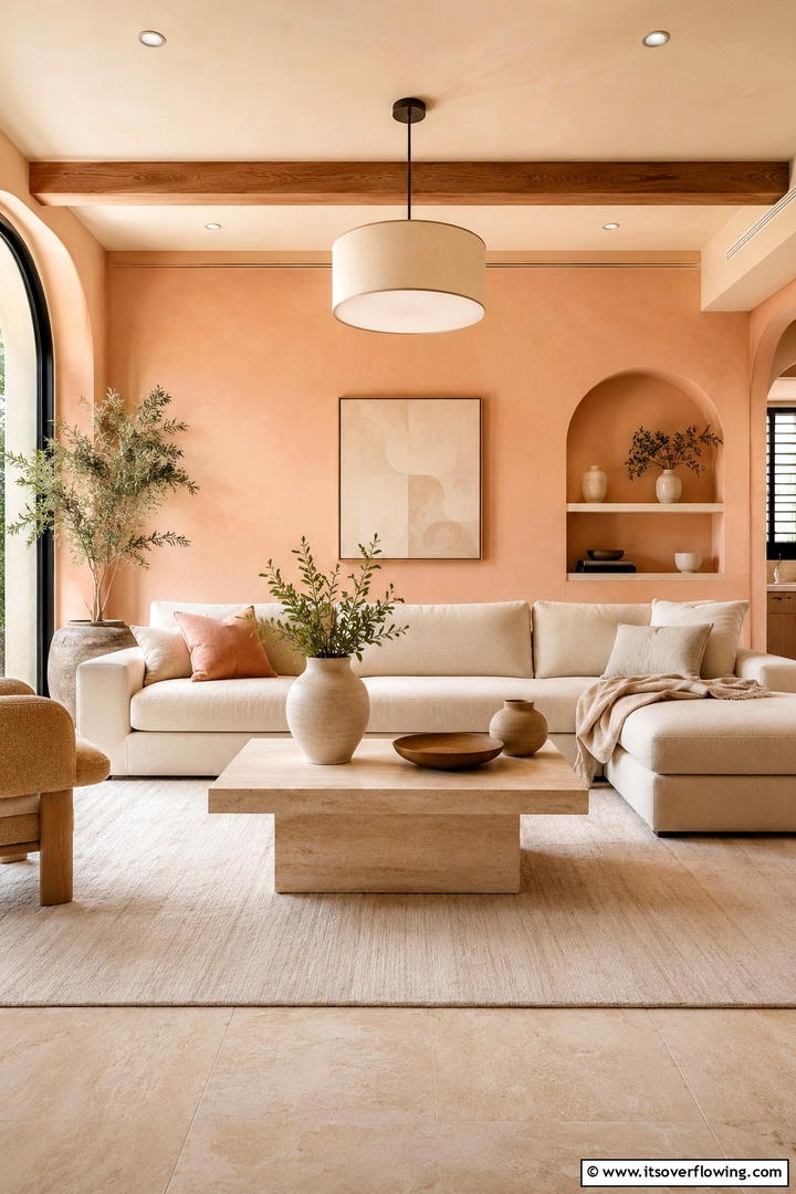 Creamy Peach Living Area - 30 Pastel Colour Home Design Ideas for a Serene Ambiance