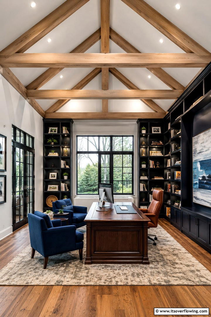 Creative Home Office Retreat - 30 Vaulted Ceiling Ideas with Beams for Dramatic Room Designs