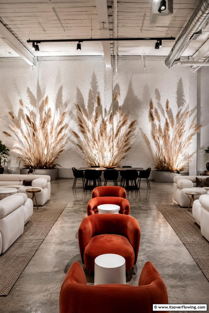 Creative Pampas Lighting Effects - 30 Pampas Grass Wedding Decor Ideas for Boho Chic Vibes