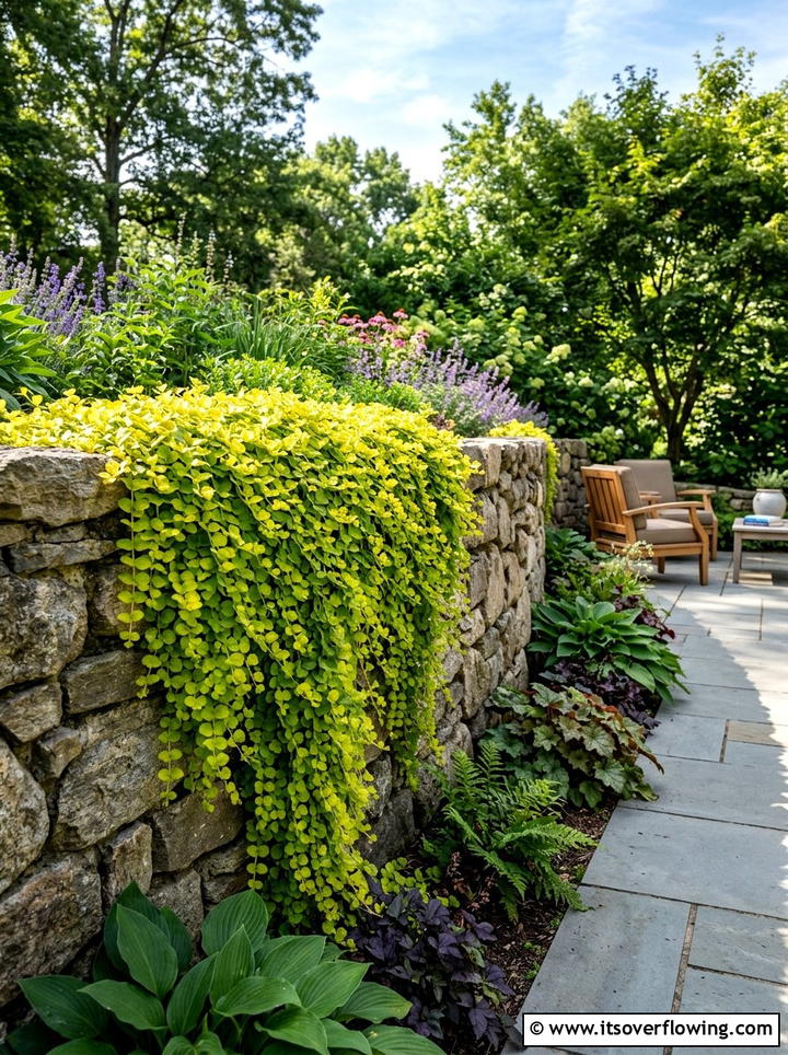 Creeping Jenny Waterfall - 25 backyard ideas with ground cover plants