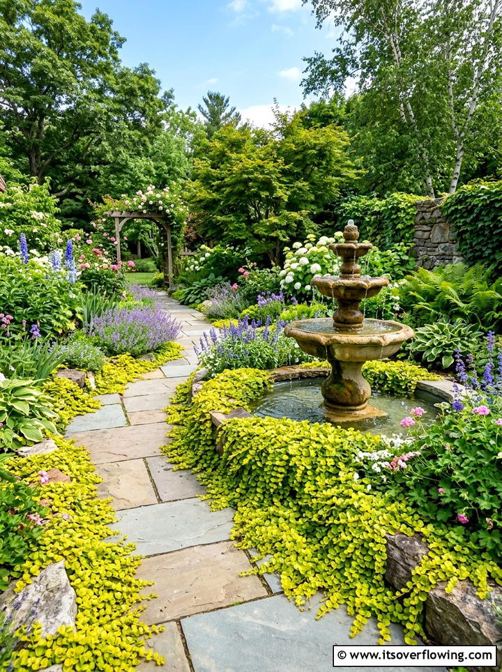 Creeping Jenny backyard - 25 creative garden ideas with clover lawn alternatives