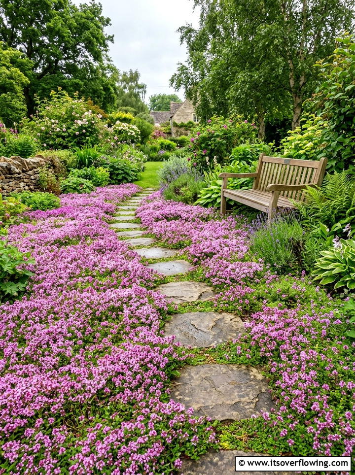 Creeping Thyme Ground Cover - 25 garden design ideas with drought tolerant plants