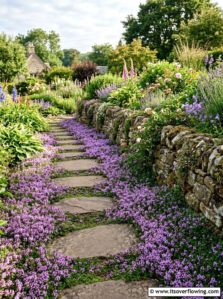Creeping Thyme Groundcover - 25 backyard ideas with border plants