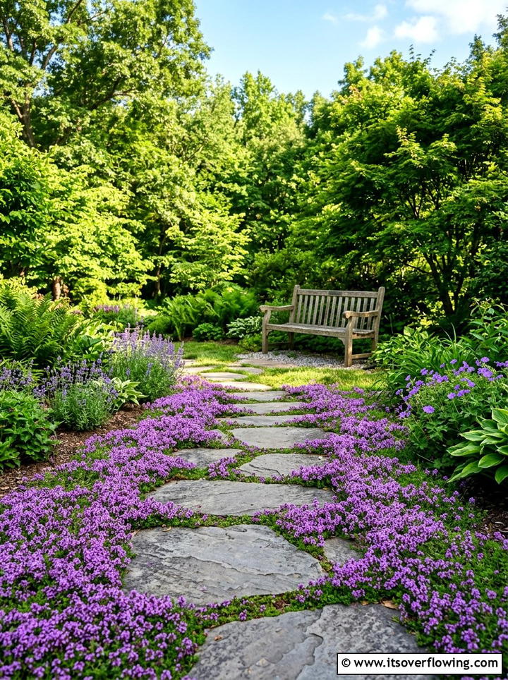 Creeping Thyme Path - 25 backyard ideas with ground cover plants