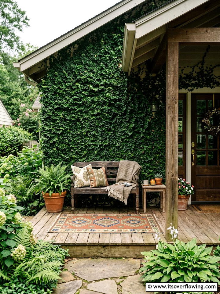 Creeping fig wall - 25 front porch decor ideas with year round greenery