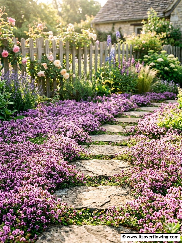 Creeping thyme carpet - 25 creative garden ideas with no lawn design