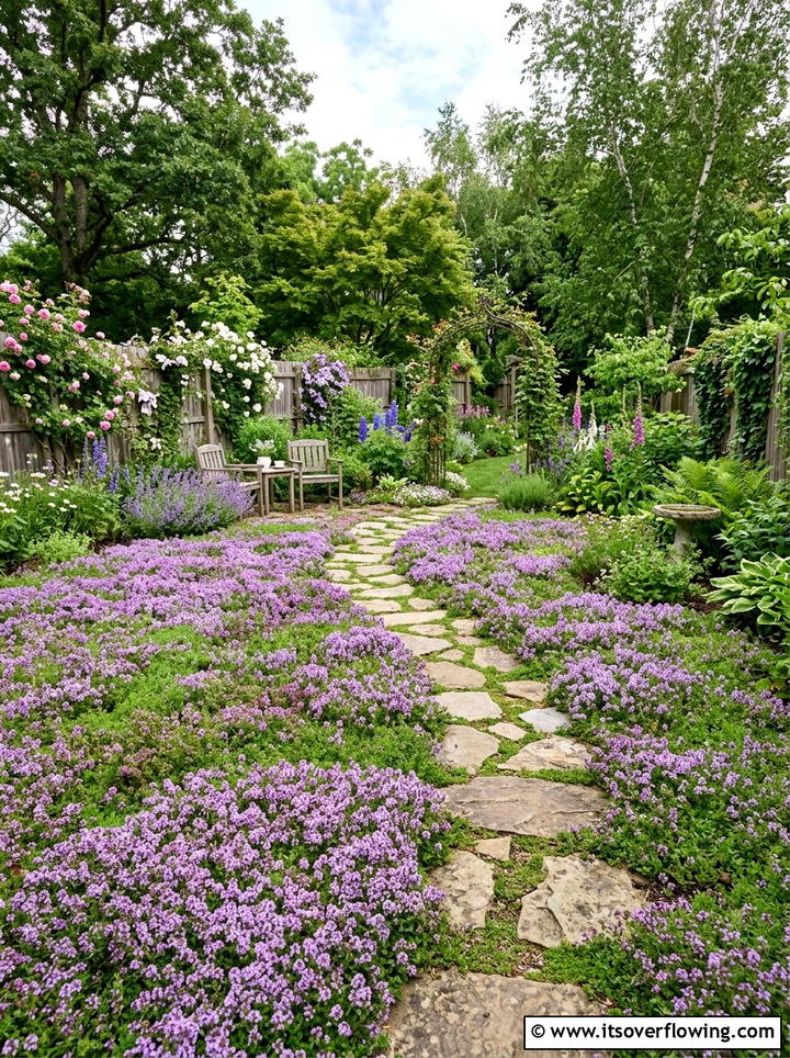 Creeping thyme groundcover - 25 cheap garden ideas with drought tolerant plants