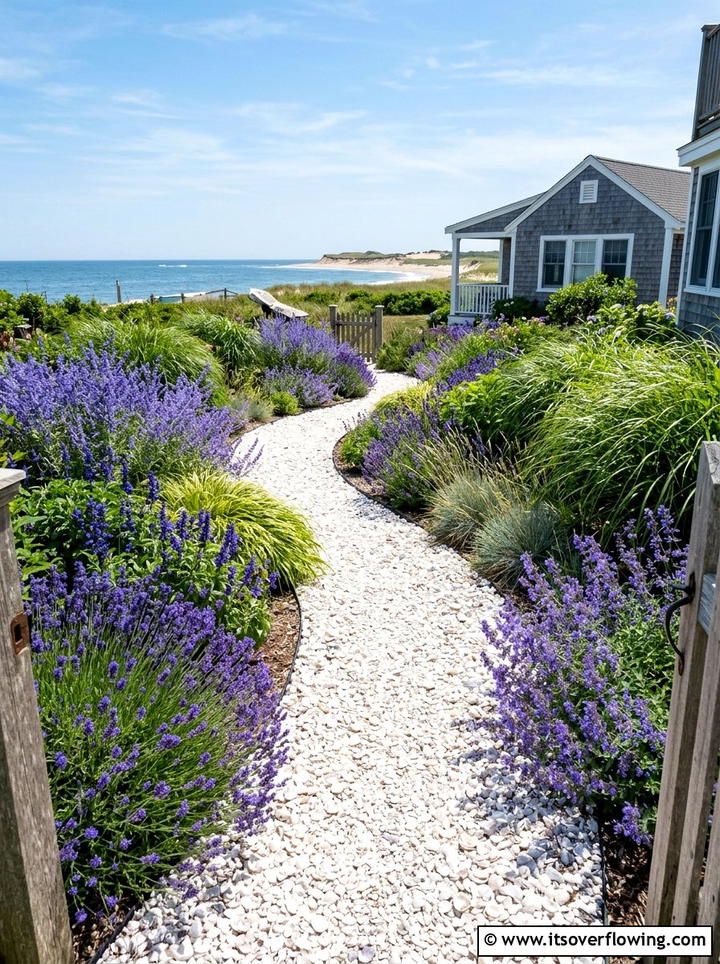 Crushed Seashell Garden Path - 25 small garden ideas with narrow pathways