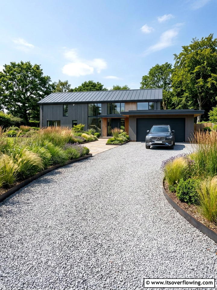 Crushed Stone Driveway - 25 cheap garden ideas with no grass landscaping